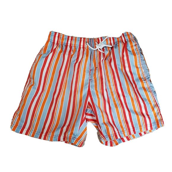 Mens Bottoms O-U-T Medium Striped Swim Trunks Striped Red Orange Men's Pockets - Picture 1 of 4
